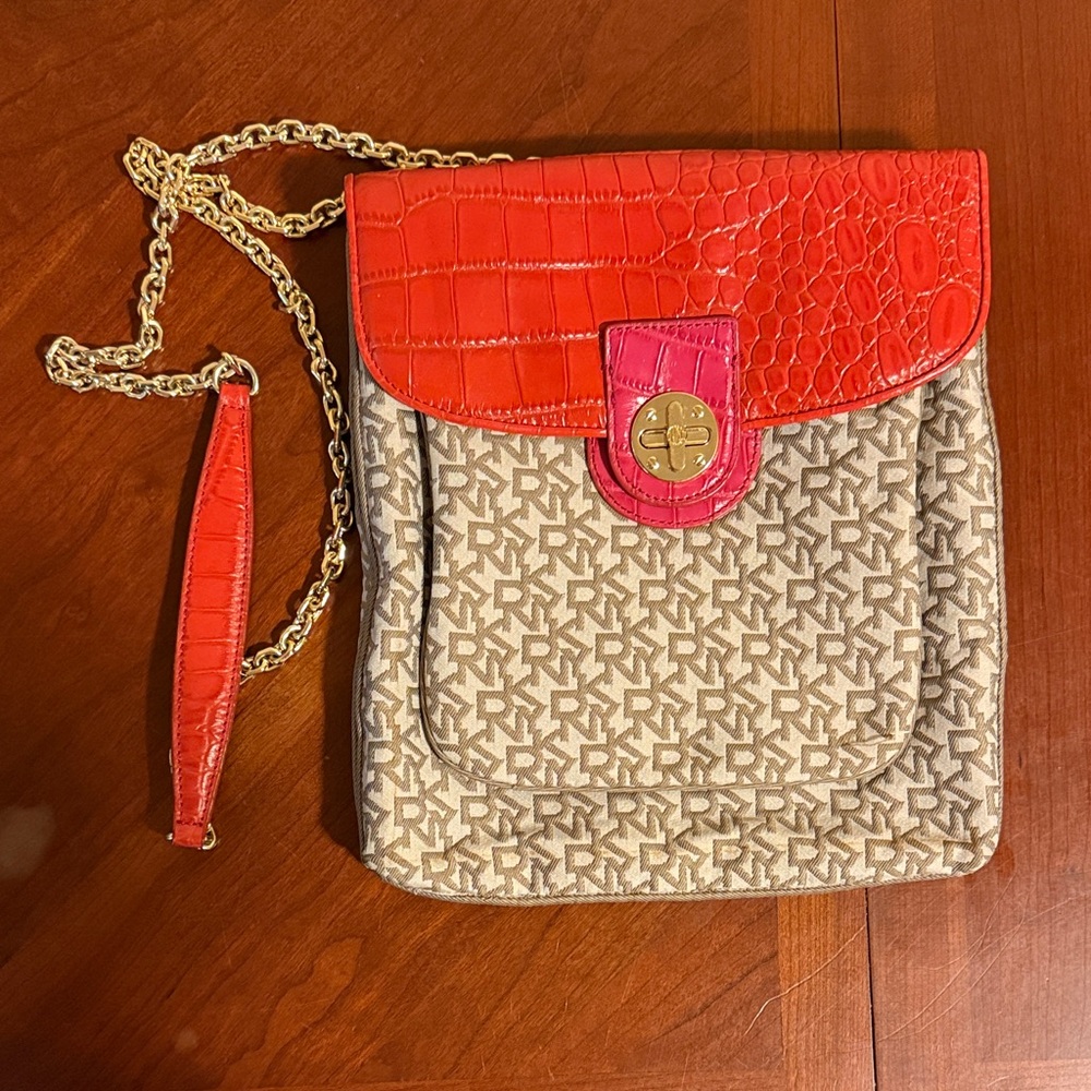 DKNY Red and Beige Crossbody Bag